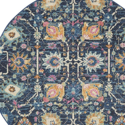 7' X 10' Navy Blue Yellow And Pink Floral Area Rug