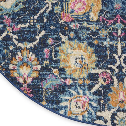 7' X 10' Navy Blue Yellow And Pink Floral Area Rug
