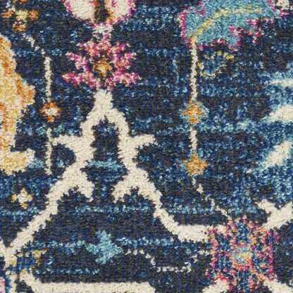 7' X 10' Navy Blue Yellow And Pink Floral Area Rug