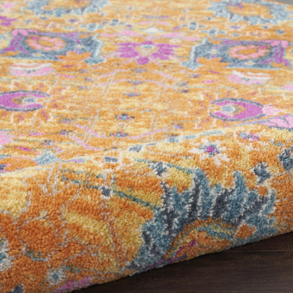 2' X 3' Blue And Orange Floral Distressed Area Rug