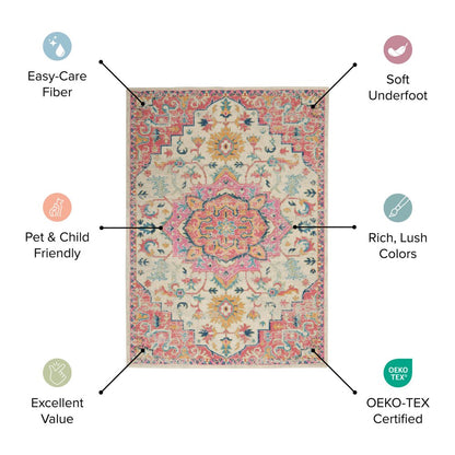 4' X 6' Gray Blue And Orange Ogee Distressed Area Rug