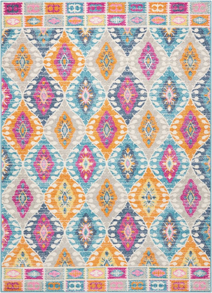 4' X 6' Gray Blue And Orange Ogee Distressed Area Rug
