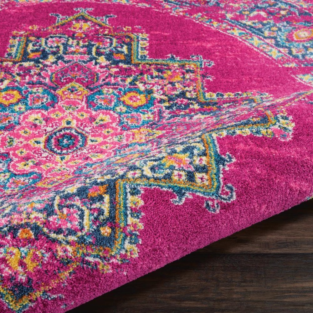 5' X 7' Fuchsia And Blue Oriental Distressed Area Rug