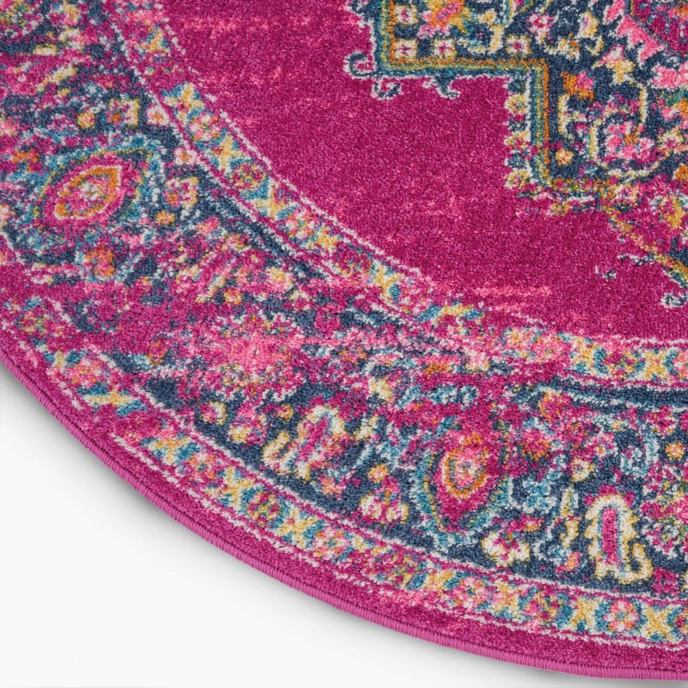 5' X 7' Fuchsia And Blue Oriental Distressed Area Rug
