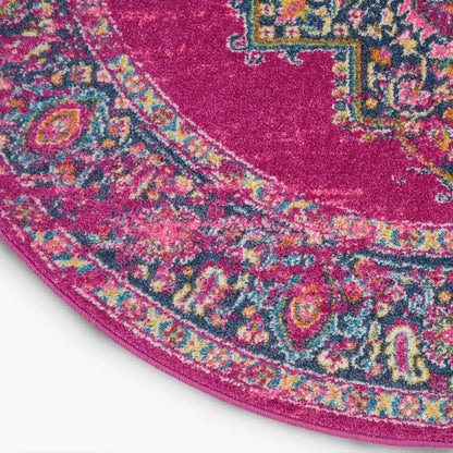 5' X 7' Fuchsia And Blue Oriental Distressed Area Rug