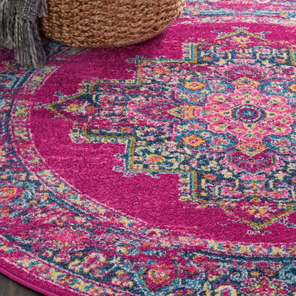 5' X 7' Fuchsia And Blue Oriental Distressed Area Rug
