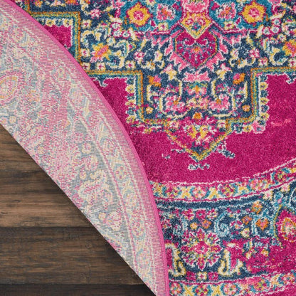 5' X 7' Fuchsia And Blue Oriental Distressed Area Rug
