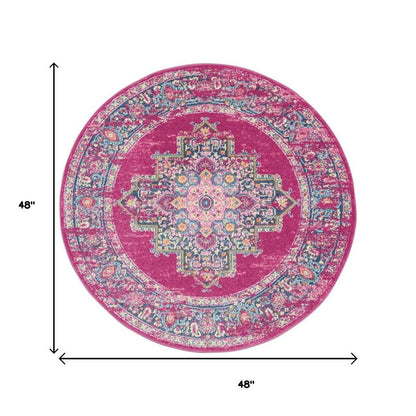 5' X 7' Fuchsia And Blue Oriental Distressed Area Rug