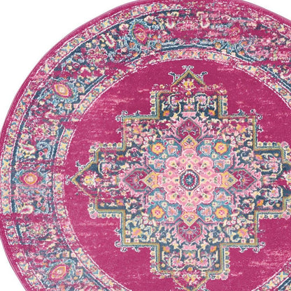 5' X 7' Fuchsia And Blue Oriental Distressed Area Rug