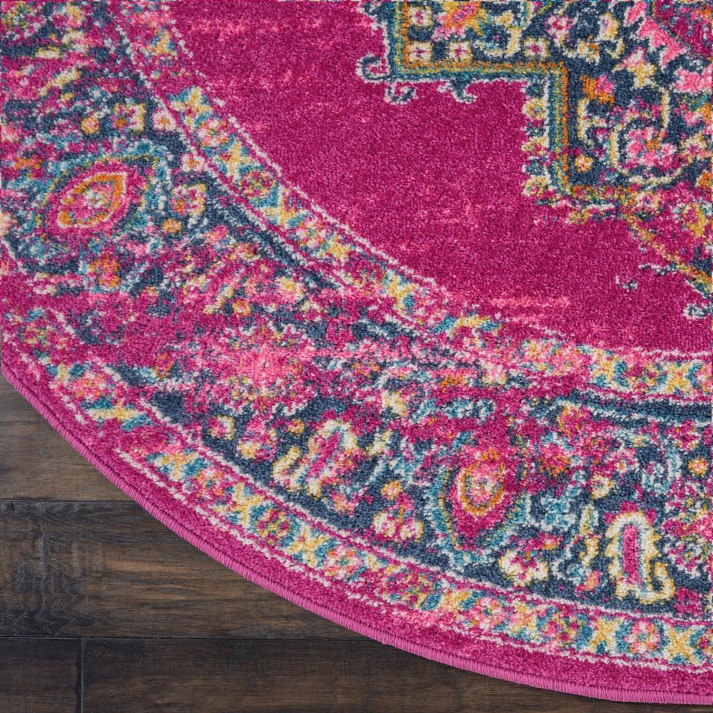 5' X 7' Fuchsia And Blue Oriental Distressed Area Rug