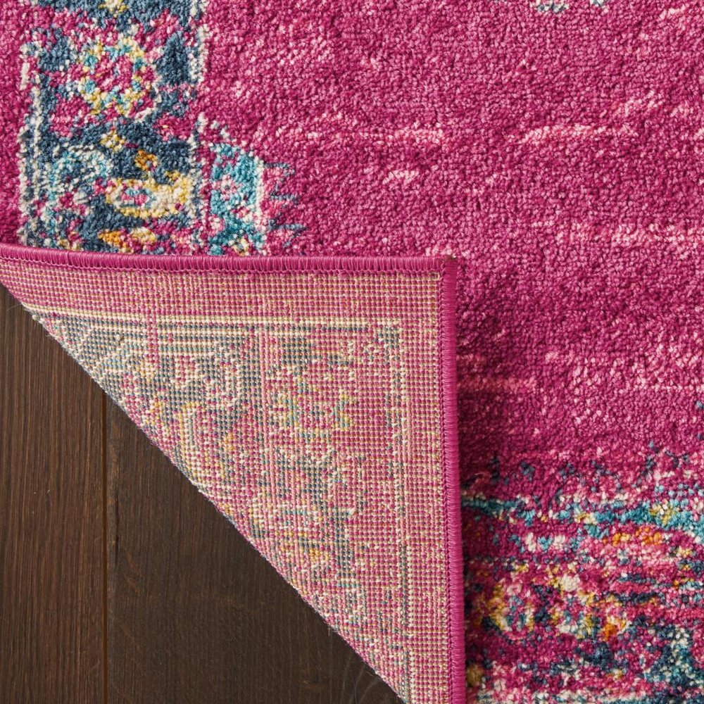 5' X 7' Fuchsia And Blue Oriental Distressed Area Rug