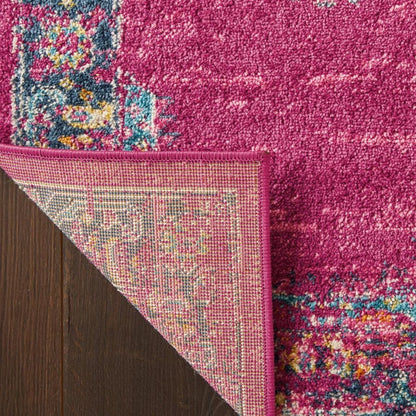 5' X 7' Fuchsia And Blue Oriental Distressed Area Rug