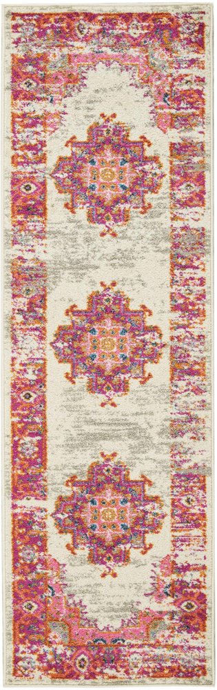 7' X 10' Ivory And Fuchsia Oriental Distressed Area Rug