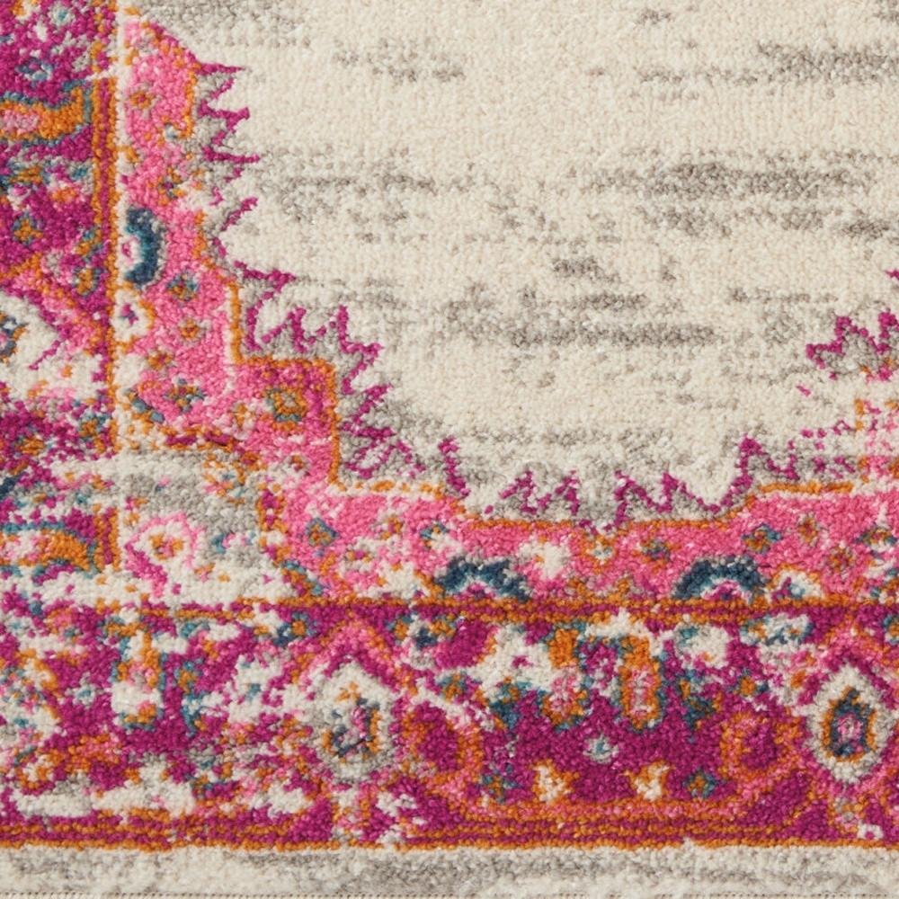 7' X 10' Ivory And Fuchsia Oriental Distressed Area Rug