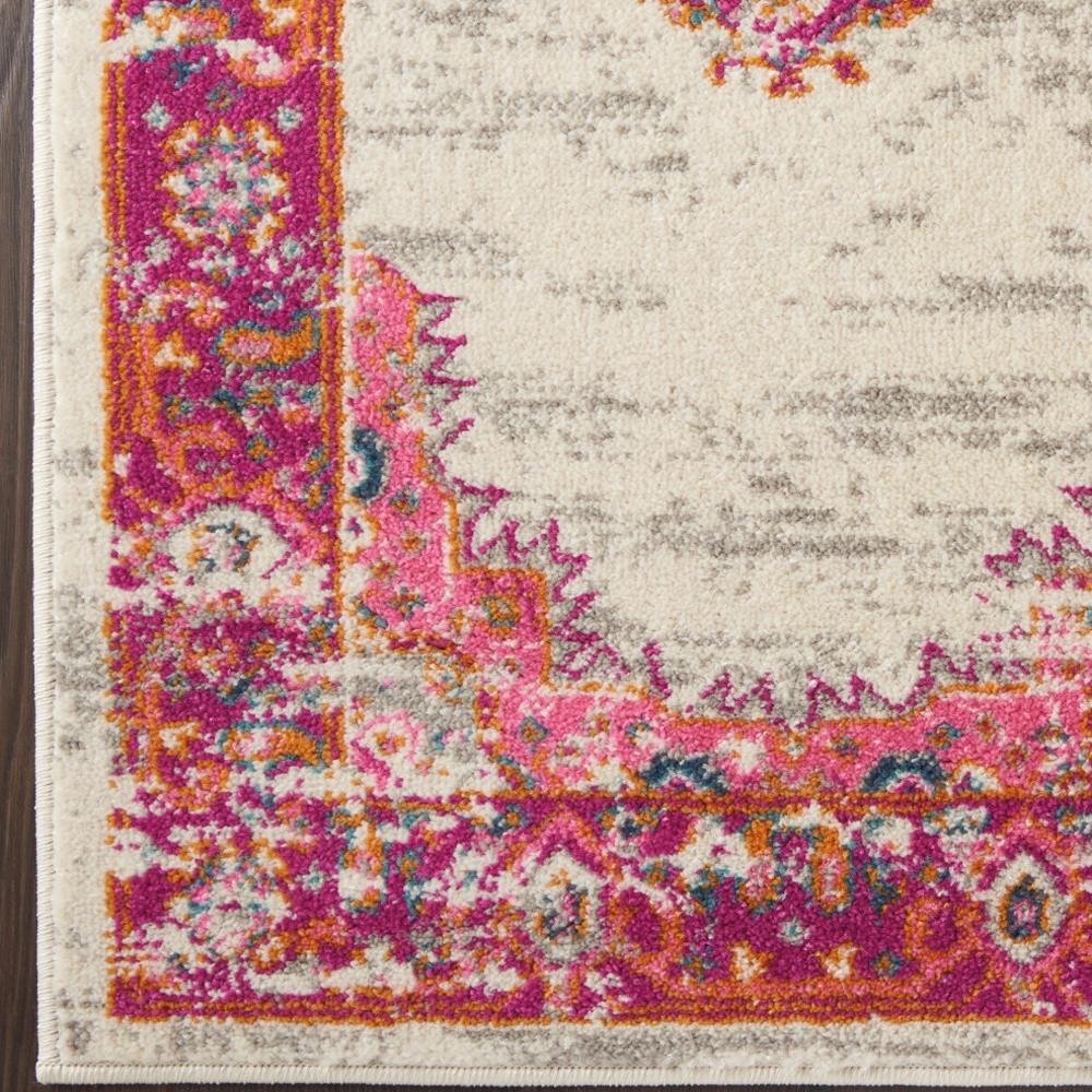 7' X 10' Ivory And Fuchsia Oriental Distressed Area Rug