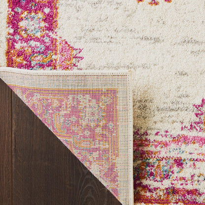7' X 10' Ivory And Fuchsia Oriental Distressed Area Rug