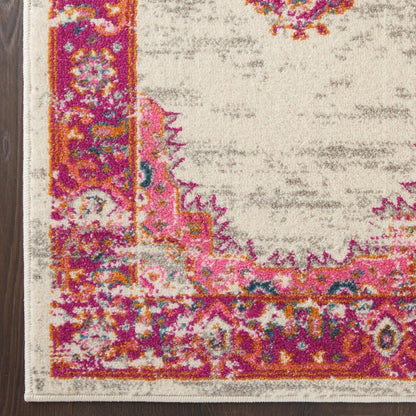 7' X 10' Ivory And Fuchsia Oriental Distressed Area Rug