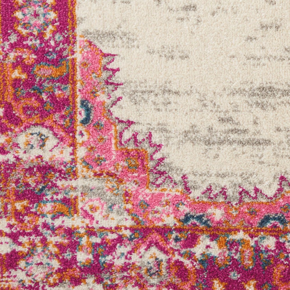 7' X 10' Ivory And Fuchsia Oriental Distressed Area Rug