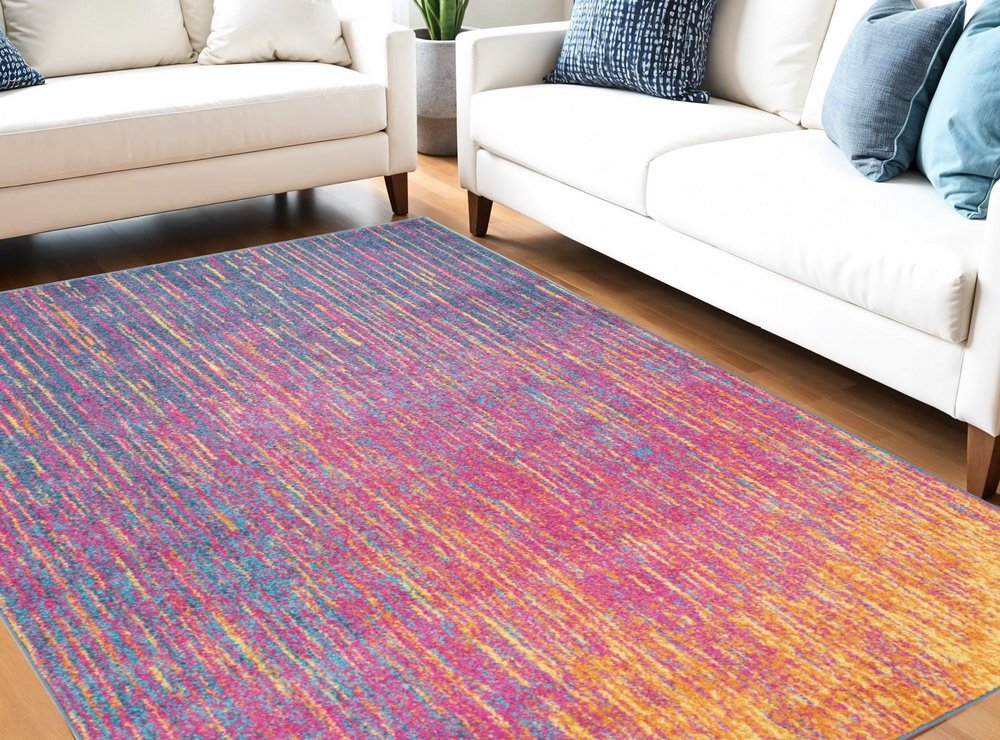 8' Blue And Orange Abstract Round Rug
