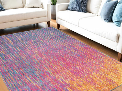 8' Blue And Orange Abstract Round Rug