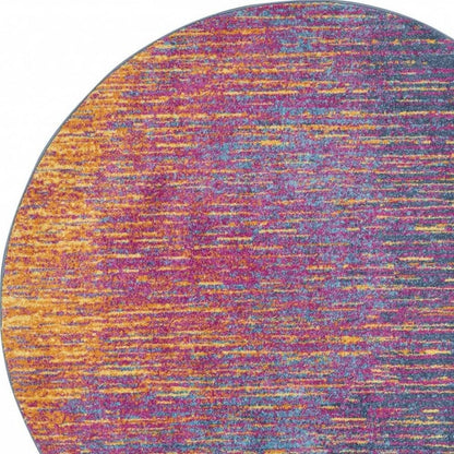 8' Blue And Orange Abstract Round Rug