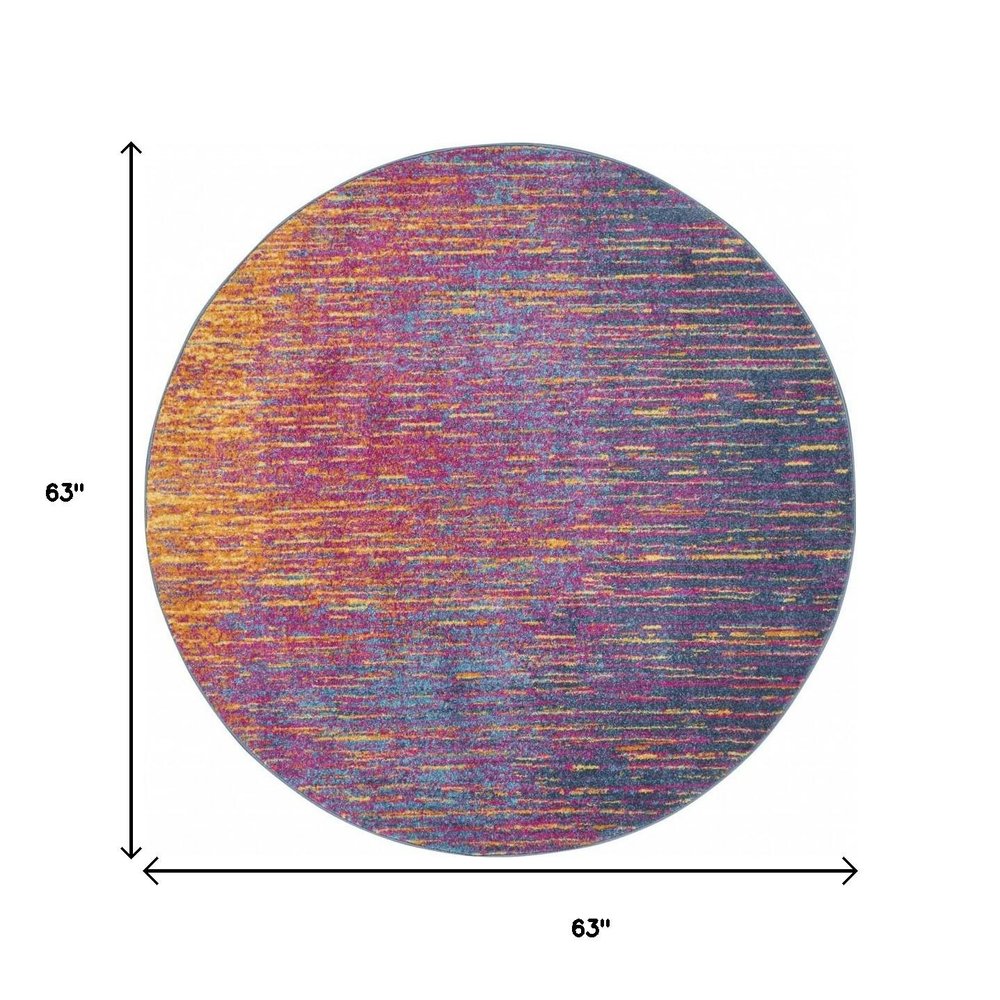 8' Blue And Orange Abstract Round Rug