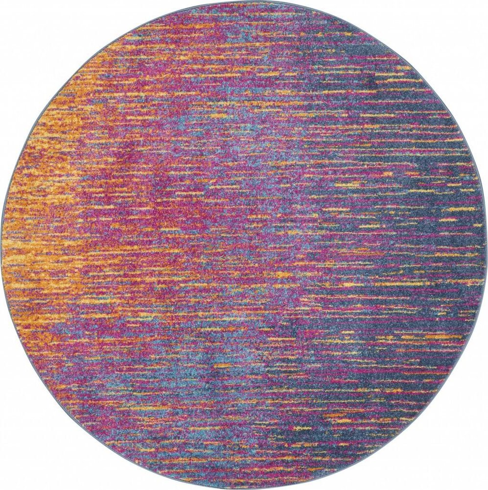 8' Blue And Orange Abstract Round Rug