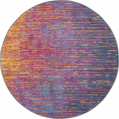 8' Blue And Orange Abstract Round Rug