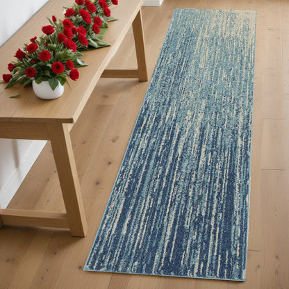 8' X 10' Blue And Ivory Abstract Area Rug