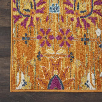 5' X 7' Blue And Orange Floral Distressed Area Rug