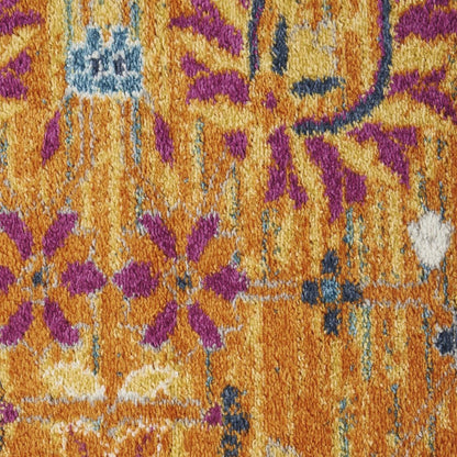 5' X 7' Blue And Orange Floral Distressed Area Rug
