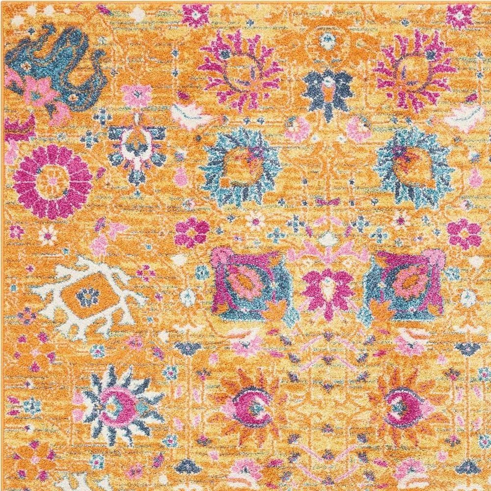 5' X 7' Blue And Orange Floral Distressed Area Rug