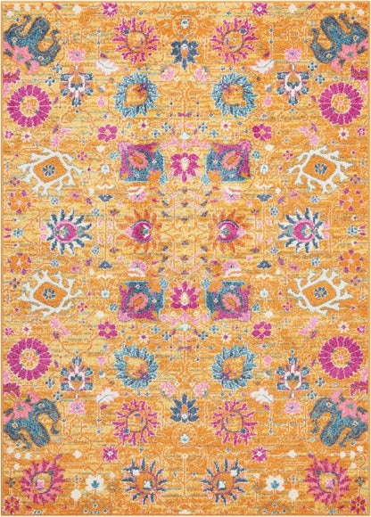 5' X 7' Blue And Orange Floral Distressed Area Rug