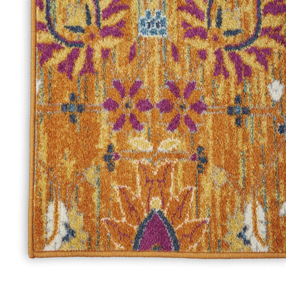 5' X 7' Blue And Orange Floral Distressed Area Rug