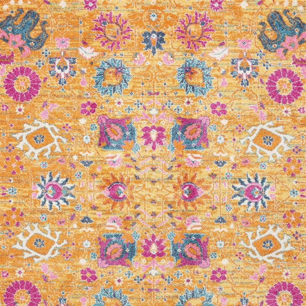 5' X 7' Blue And Orange Floral Distressed Area Rug