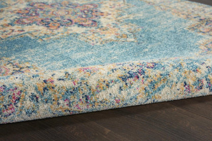 4' Blue And Ivory Southwestern Distressed Round Rug