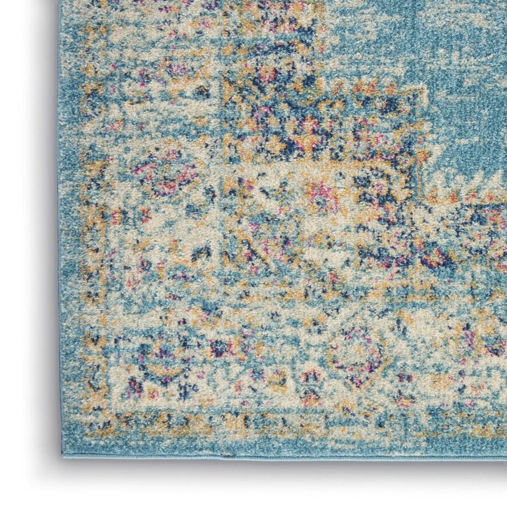 4' Blue And Ivory Southwestern Distressed Round Rug