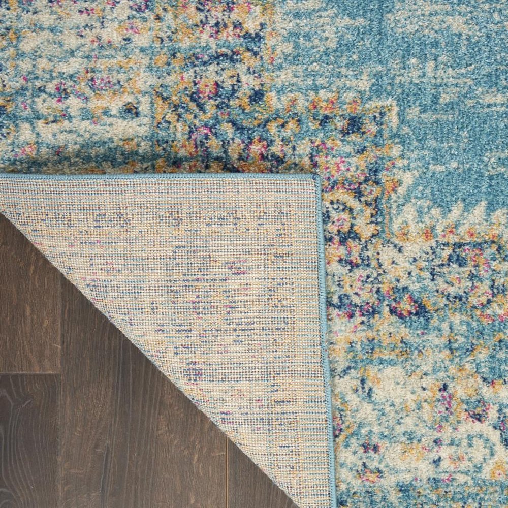 4' Blue And Ivory Southwestern Distressed Round Rug