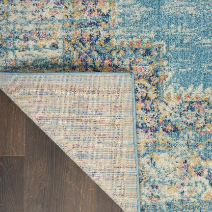 4' Blue And Ivory Southwestern Distressed Round Rug