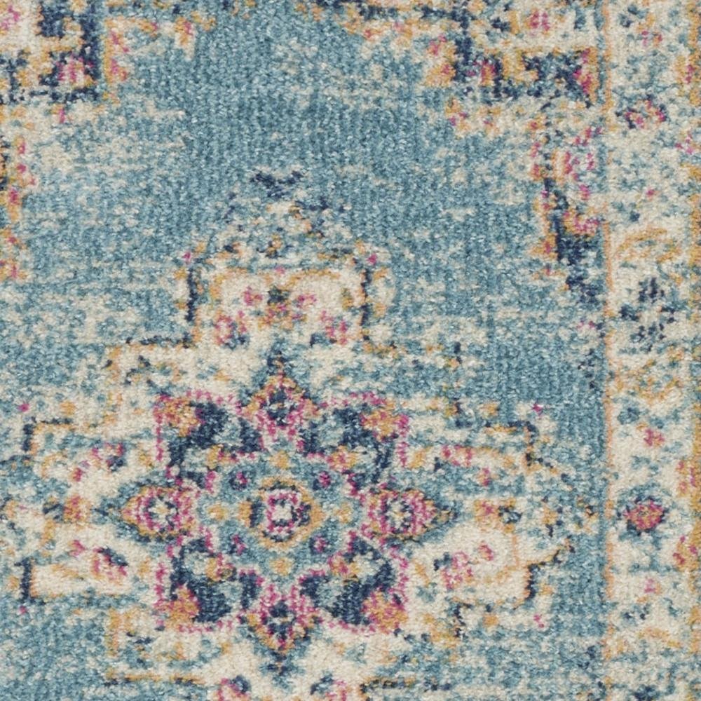 4' Blue And Ivory Southwestern Distressed Round Rug