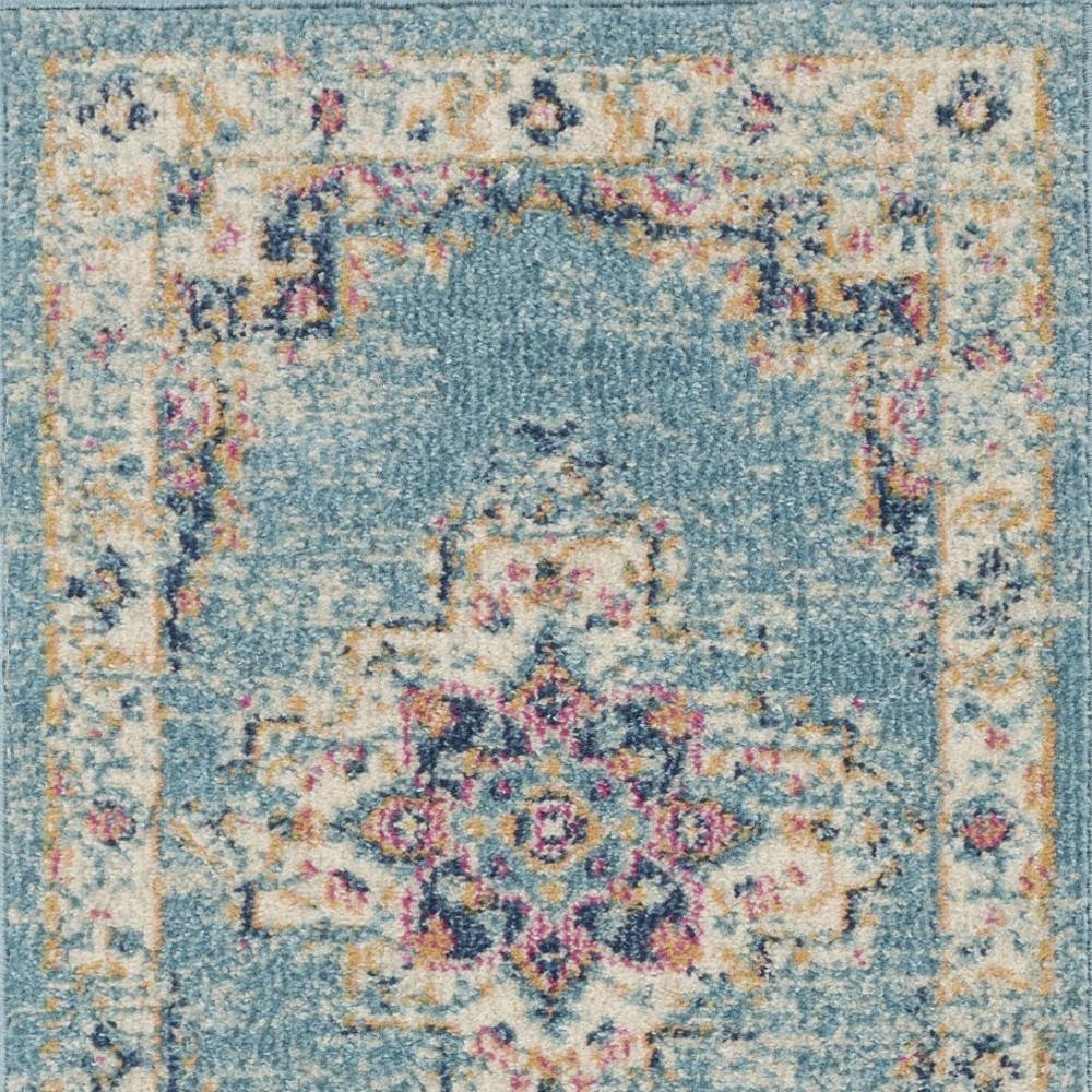 4' Blue And Ivory Southwestern Distressed Round Rug