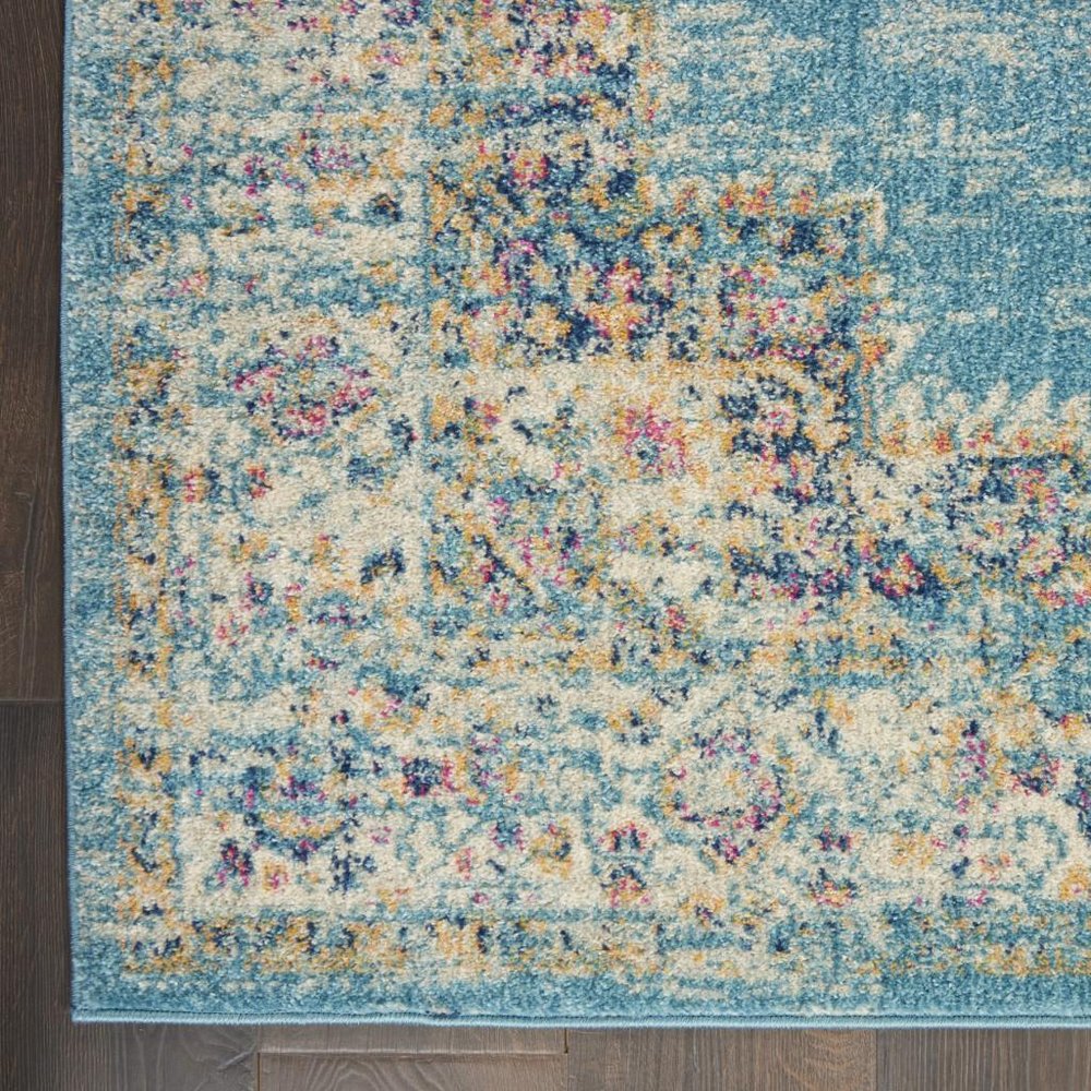 4' Blue And Ivory Southwestern Distressed Round Rug