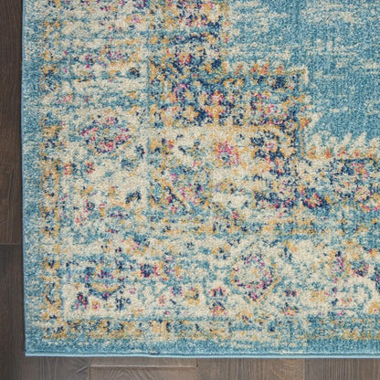 4' Blue And Ivory Southwestern Distressed Round Rug
