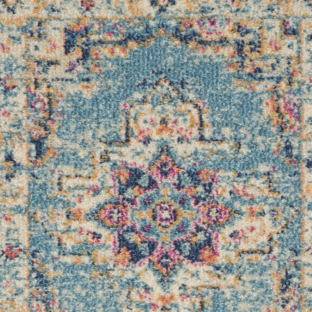4' Blue And Ivory Southwestern Distressed Round Rug