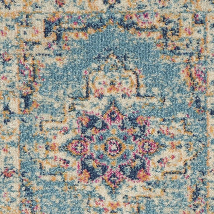 4' Blue And Ivory Southwestern Distressed Round Rug