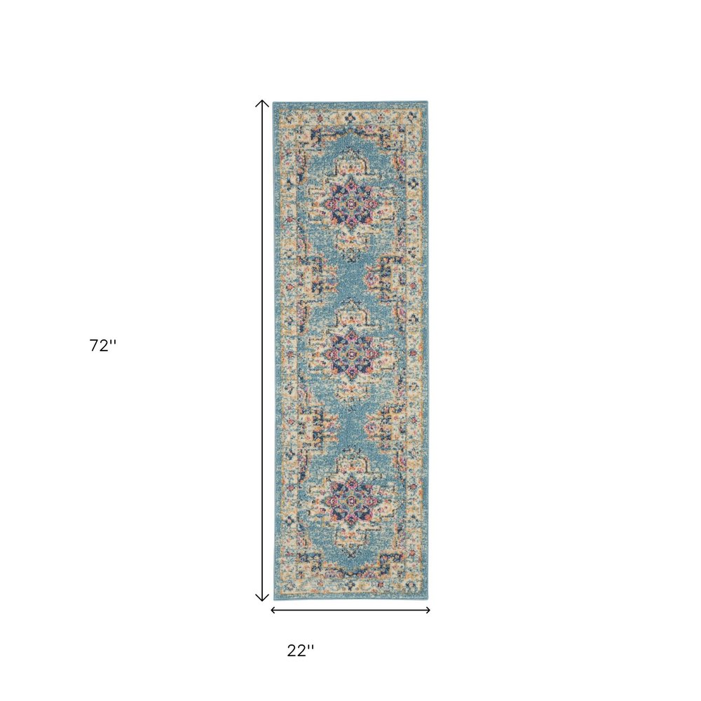 4' Blue And Ivory Southwestern Distressed Round Rug