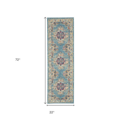 4' Blue And Ivory Southwestern Distressed Round Rug