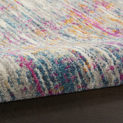 6' Ivory And Blue Abstract Runner Rug