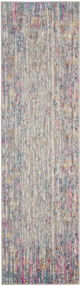 6' Ivory And Blue Abstract Runner Rug