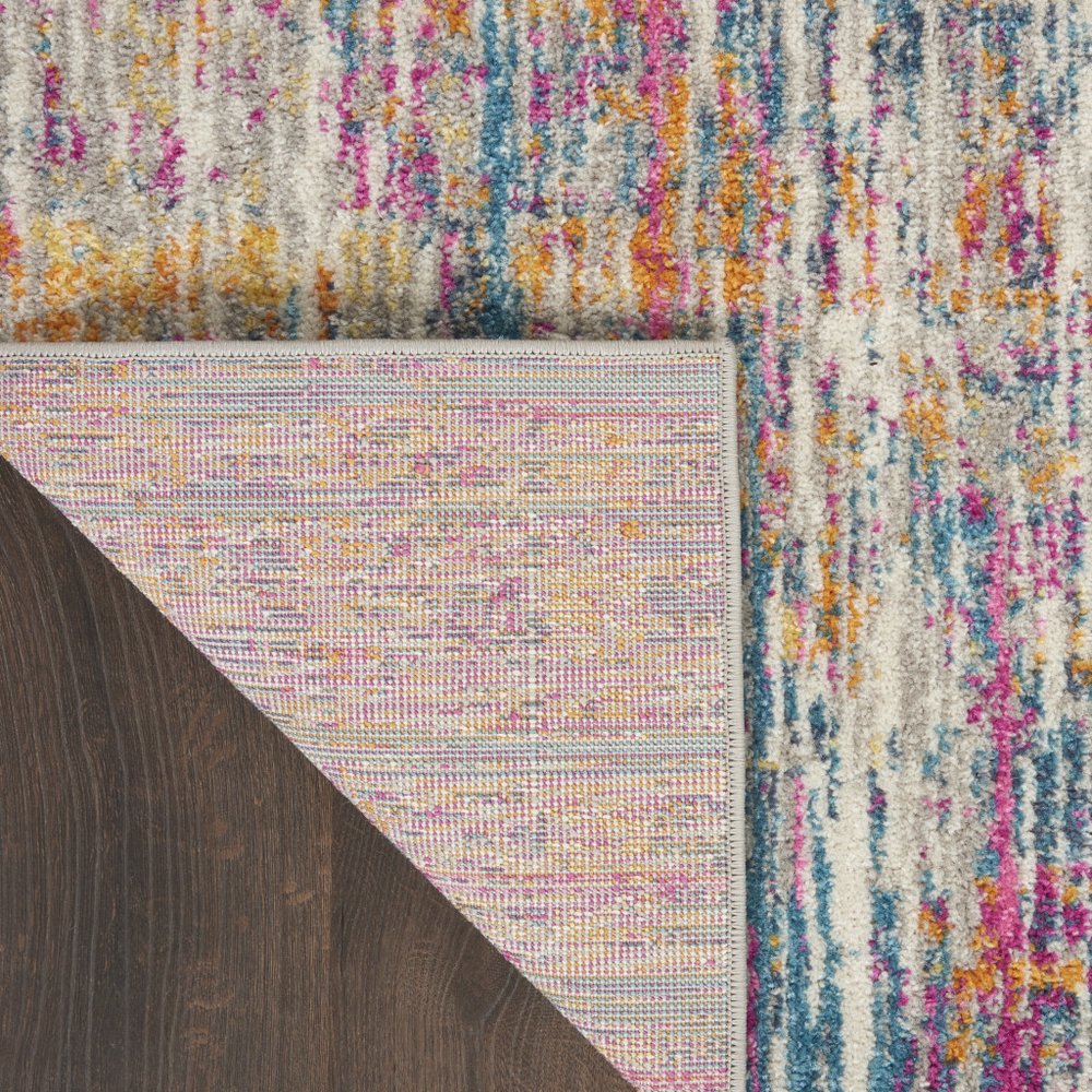 6' Ivory And Blue Abstract Runner Rug
